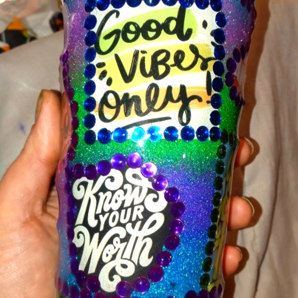Inspirational quote glitter tumbler